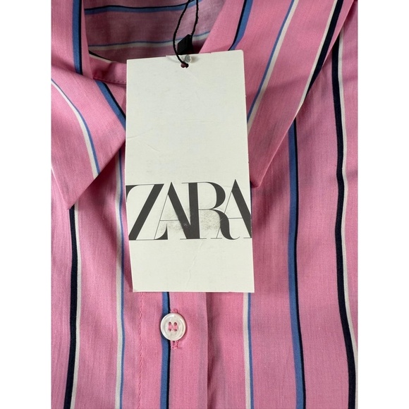 NWT Zara Womens XL Pink Striped Button Down Long Sleeve Layering Shirt - Picture 4 of 11